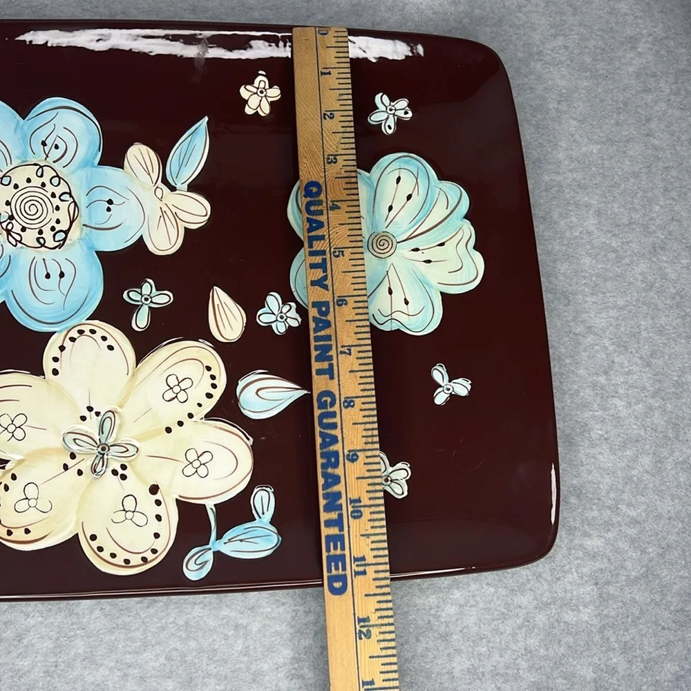 Pier 1 Imports Cassidy Platter Hand Painted Earthenware Brown White Blue Floral